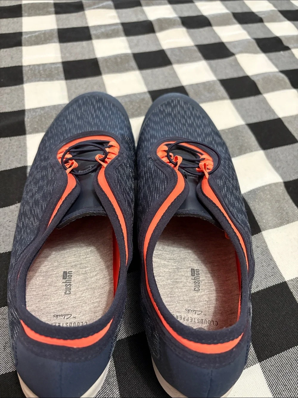 Clarks Cloudsteppers Dowling Pearl Walking Shoes Bungee Lace Navy Orange Size 12